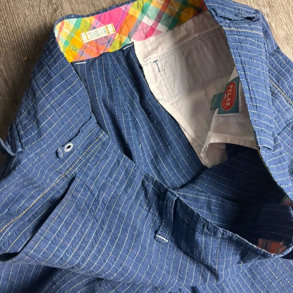 Tommy Bahama Men's 40 Relax‎ Cotton Textured Multicolor Thread Check Blue Shorts